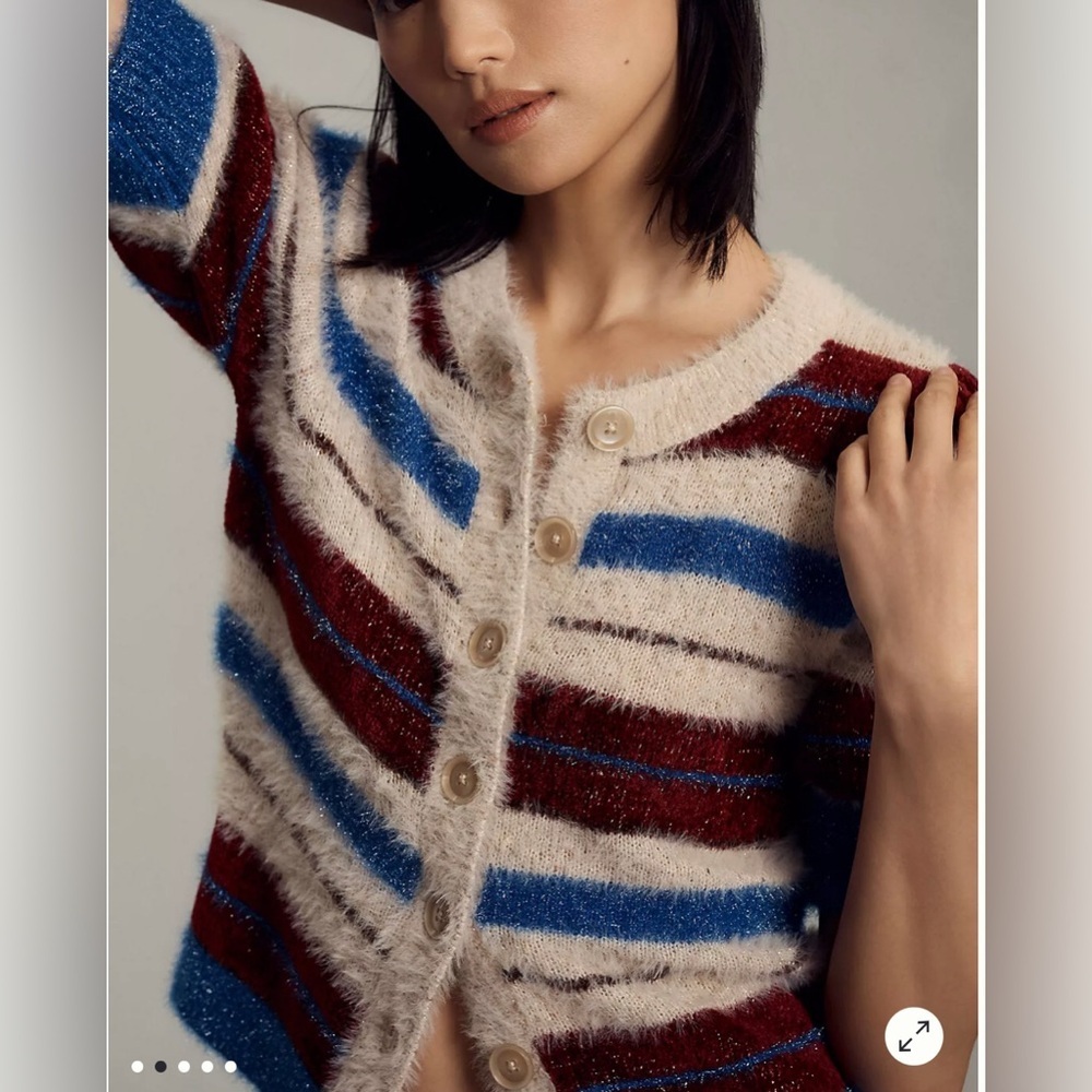 Maeve Anthropologie Short-Sleeve Fuzzy Cardigan Sweater Size S - Picture 4 of 11